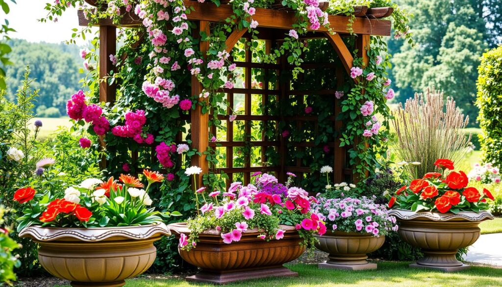 Rankgitter mit Blumenkübel