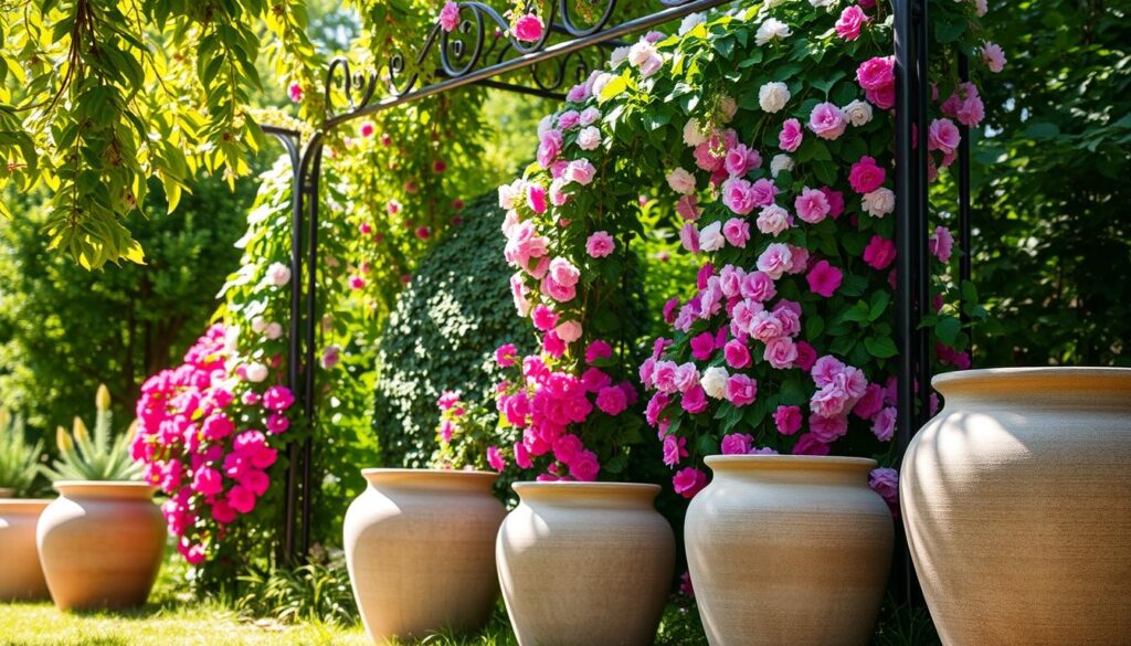 rankgitter mit blumenkübel